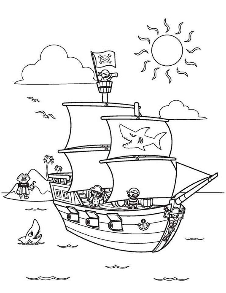 Tranh tô màu thuyền cướp biển độc đáo cho bé
