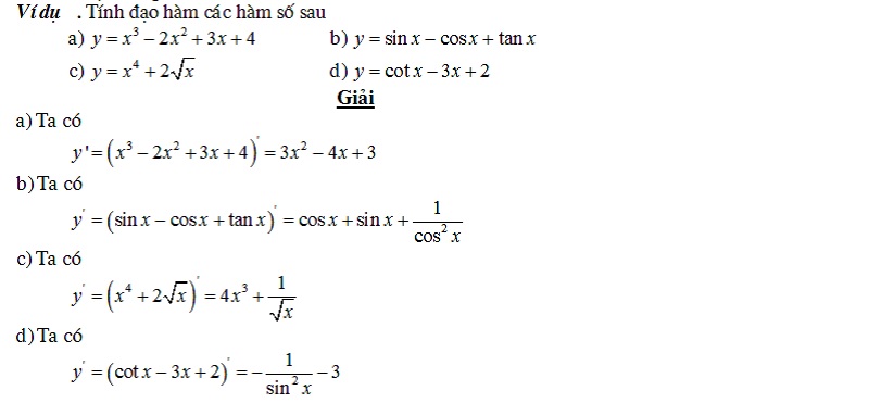 Tổng hợp các công thức đạo hàm đầy đủ nhất từ A đến Z