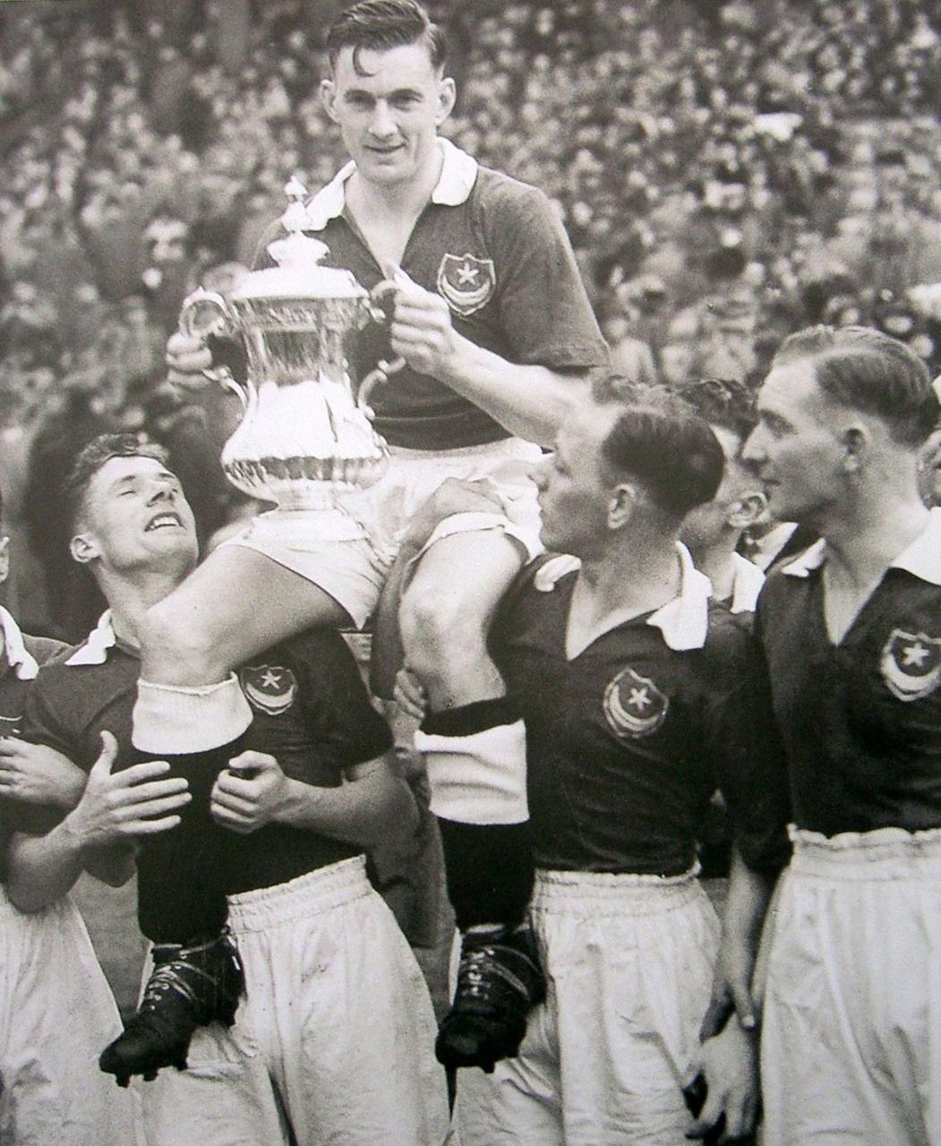 PompeyHistorySociety on X: "Jimmy McAlinden (left) and Guy Wharton carry skipper Jimmy Guthrie aloft as #Pompey show the FA Cup to their fans at Wembley #OTD in 1939. On the right of