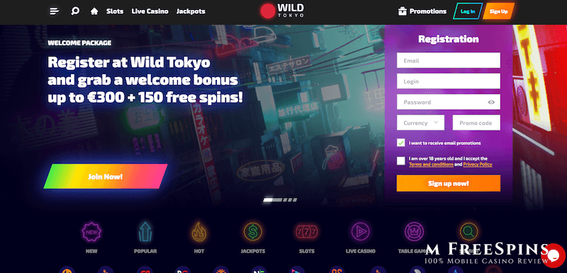 Wild Tokyo Casino : 100% Match Bonus up to €100 + 100 Free Spins