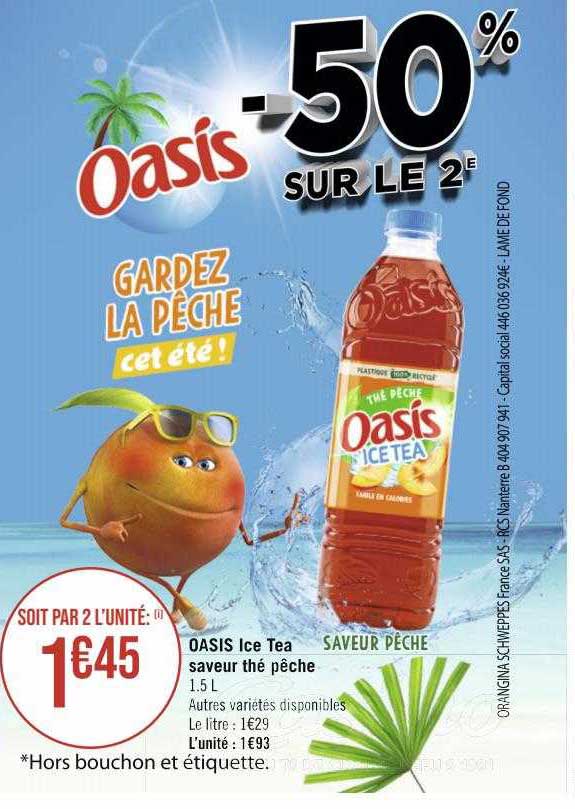 Promo Oasis Ice Tea Saveur Thé Pêche chez Géant Casino - iCatalogue.fr